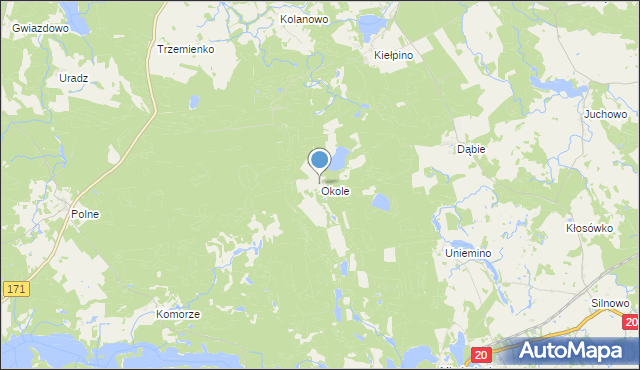 mapa Okole, Okole gmina Borne Sulinowo na mapie Targeo